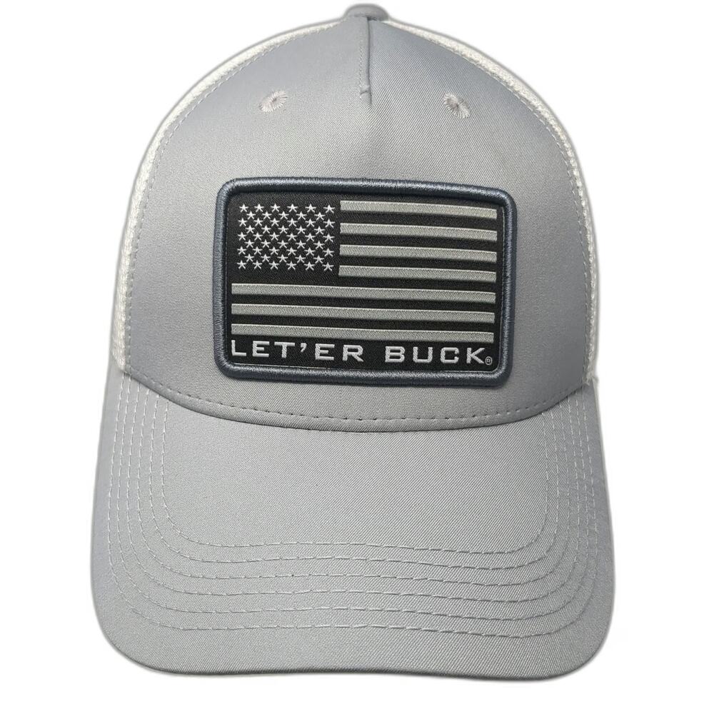 Legacy Athletic 5 Panel Gray Hat One Size Mesh Back Let Er Buck Flag Slideback